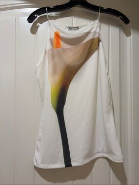Zara White Camisole with Multicolor Calla Lily Print